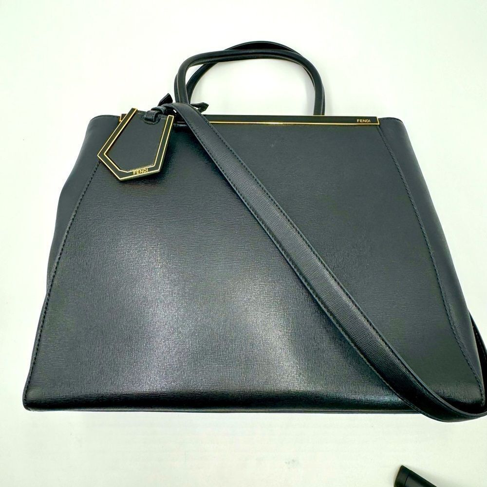 Fendi Medium Black Leather Sac 2Jours Top Handle 2way Tote Bag Preloved Purse - Picture 8 of 14